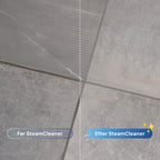 Før og efter rengøring af fliser med damprenser – tydelig forskel på snavs og rene fuger